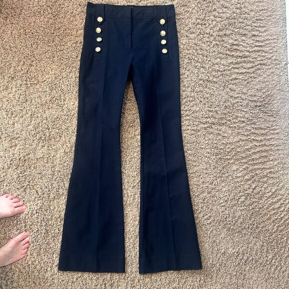 Derek Lam 10 Crosby Robertson Flare Trousers Dark Blue Womens Size 8 Nautical - Picture 2 of 10